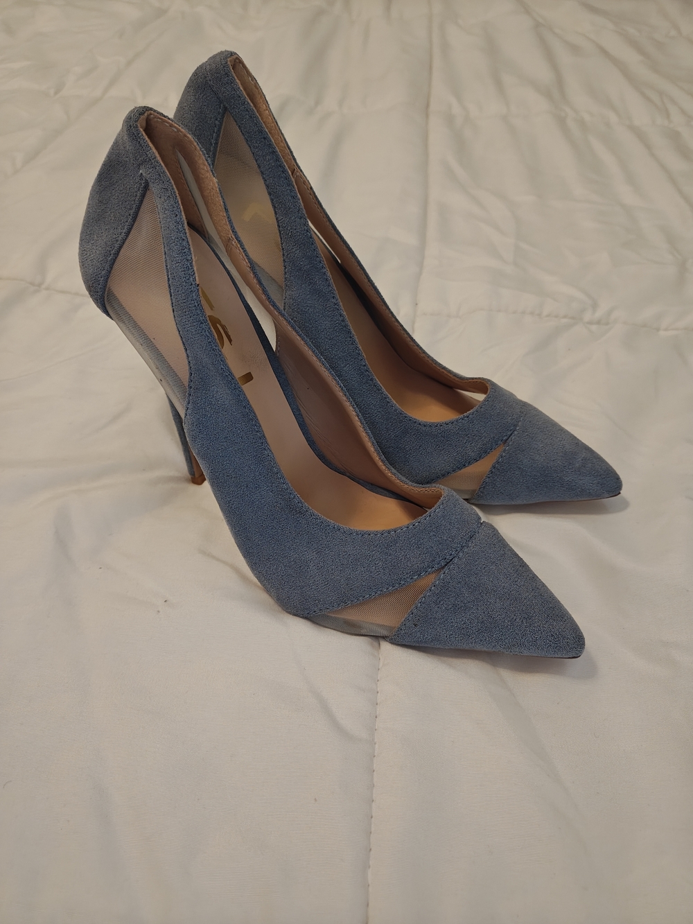 FSJ Dusty Blue Suede Pointed-Toe Stiletto Pumps
